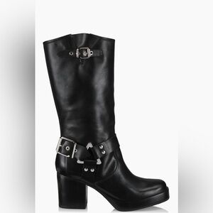 Schutz Leather Zip-Up Heel Boots. Black/silver. Size 8.5.In the original box